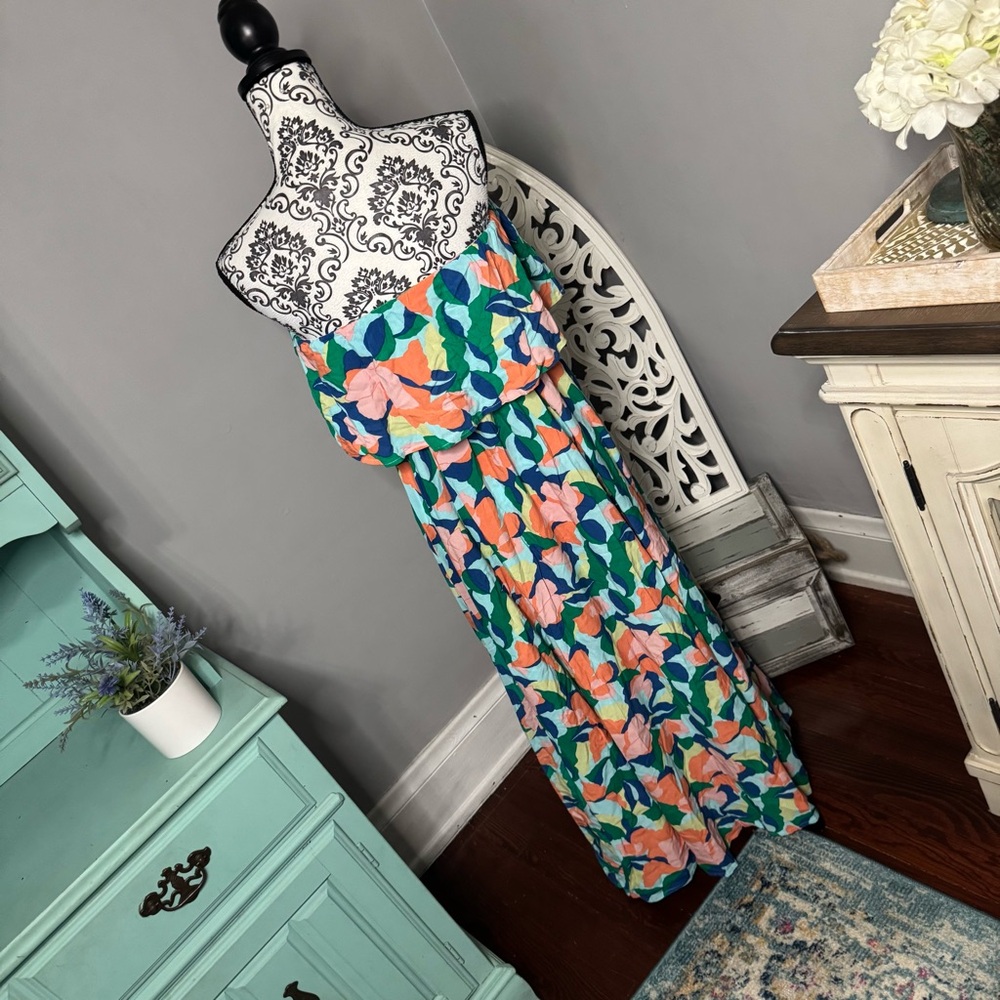 Jopna Boho Flowy Strapless Maxi Dress Size Medium Beach Vacation Resortwear - Picture 7 of 11